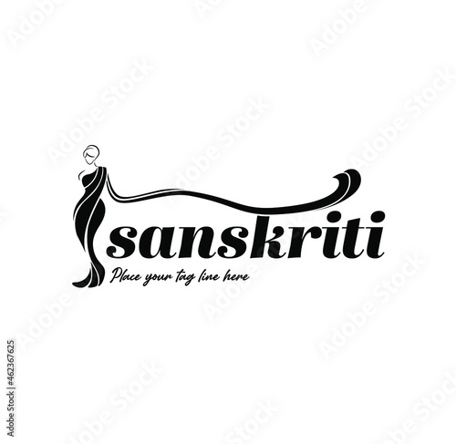 Sanskriti sarees logo. Sanskriti (culture) clothing logo with women figure.
