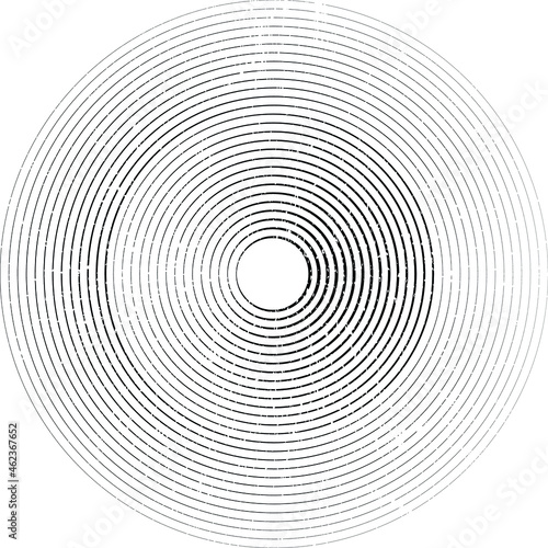 Grunge lines in Circle Form . Spiral Vector Illustration .Textured round Logo . Design element . Abstract Geometric circular shapes .Rotating grunge radial line. Concentric circles
