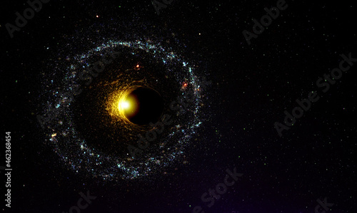 Fototapeta Naklejka Na Ścianę i Meble -  Abstract space wallpaper. Black hole with eclipse in outer space. Copy space for your sci fi text. Elements of this image furnished by NASA.