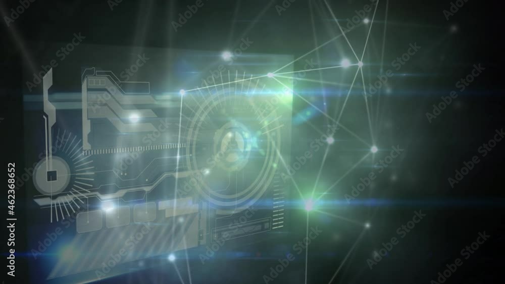 Glowing network of connections over digital interface with data processing against blue background Glowing network of connections over digital interface with data processing against blue background