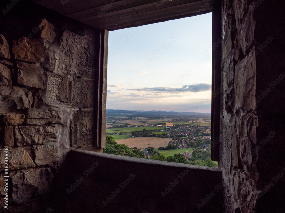 landscape from window of castle  Schaumburg in Germany