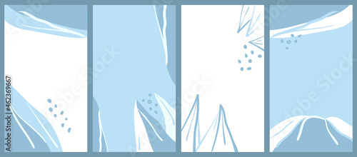 Stories templates. Winter abstract backgrounds for blog or social media covers. Flat vector illustration