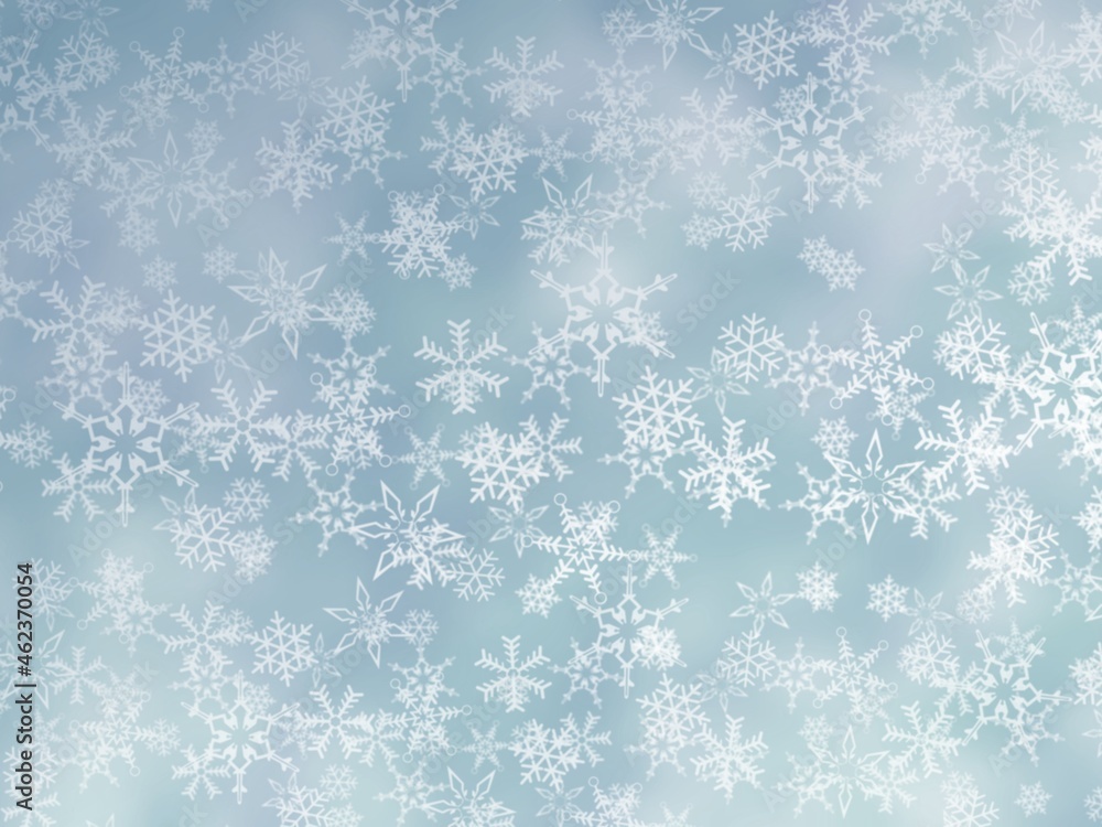 雪の結晶が画面いっぱいに広がる銀色のイラスト