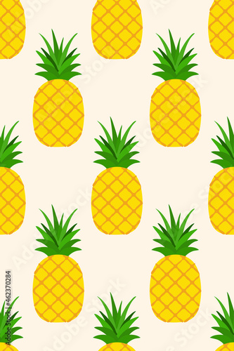 Seamless pattern with tropical fruit. Pineapples on the white background.