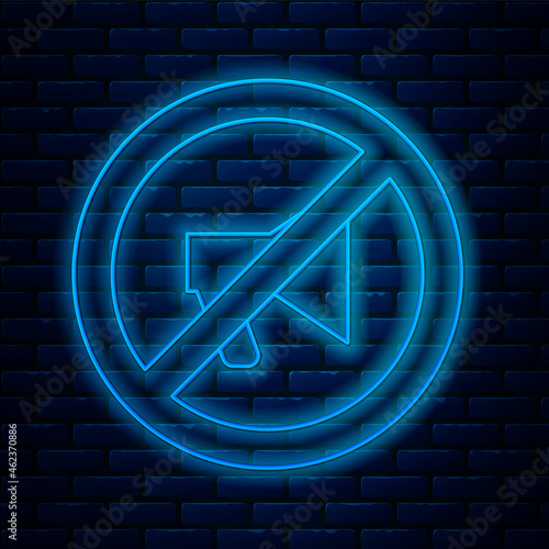 Glowing neon line Censored stamp icon isolated on brick wall background. Vector