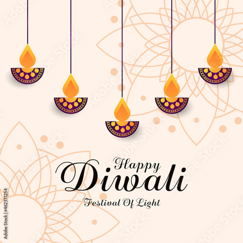 happy diwali flat design with decorative diya vector illustration photo