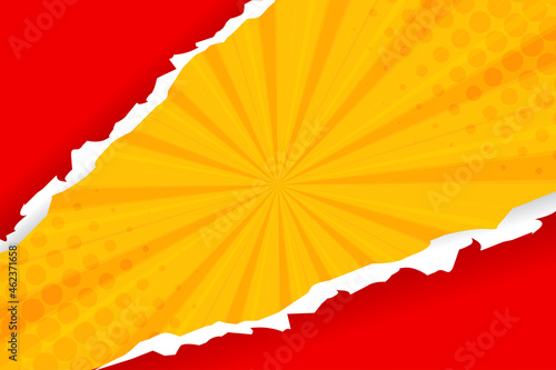 Pop art comic background with hole or torn paper effect and dot halftone. Cartoon Vector Illustration 