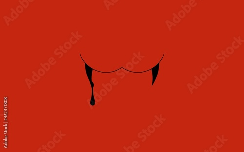 Illustration of a fangs silhouette on a red background. Vector image for Halloween celebration, ready to use, eps. For your design