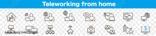 freelance worker, work from home, laptop, pc monitor, workspace, line icons vector. 
