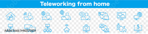freelance worker, work from home, laptop, pc monitor, workspace, line icons vector. 