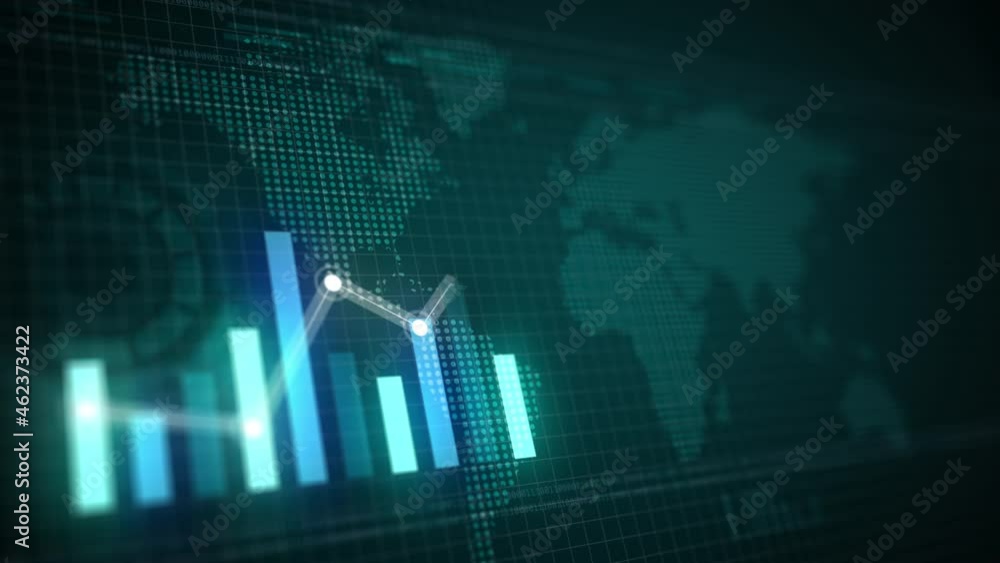Dotted line over a bar graph growing. 4K animation. Financial business profit chart.