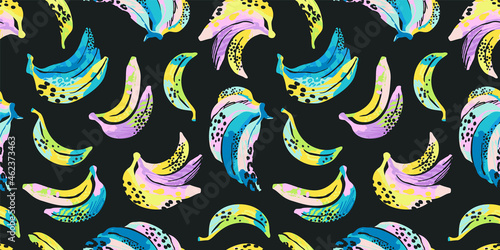 Abstract art seamless pattern with bananas. Modern exotic design