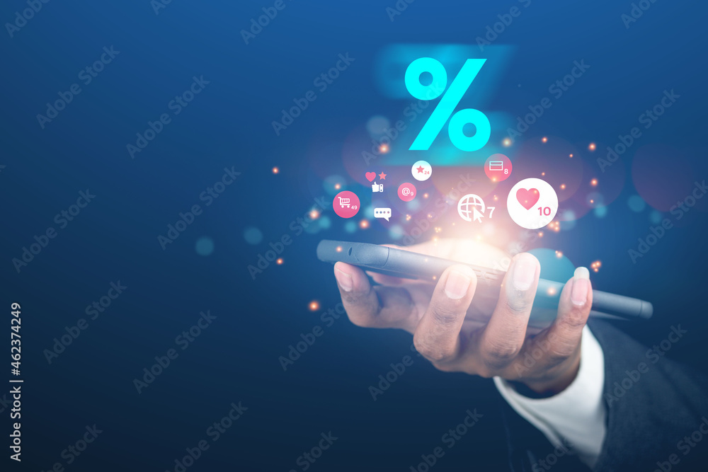Fototapeta premium Percentage trend of online business trading products through the Internet technology network. 