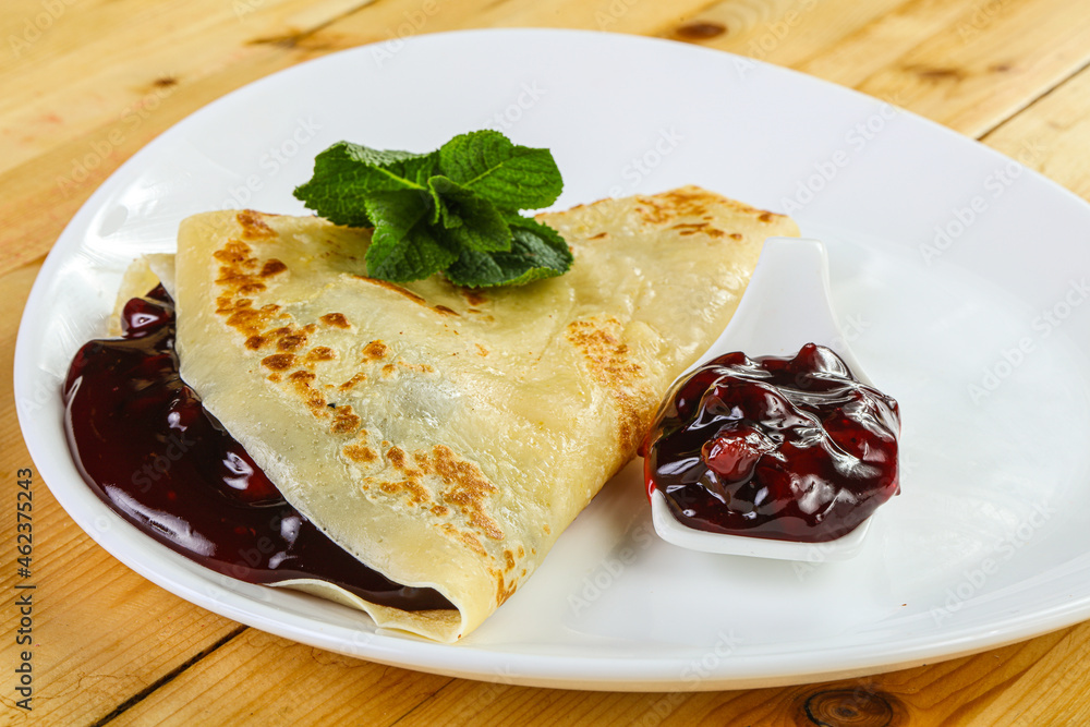 Delicous pancake with fruit jam Delicous pancake with fruit jam