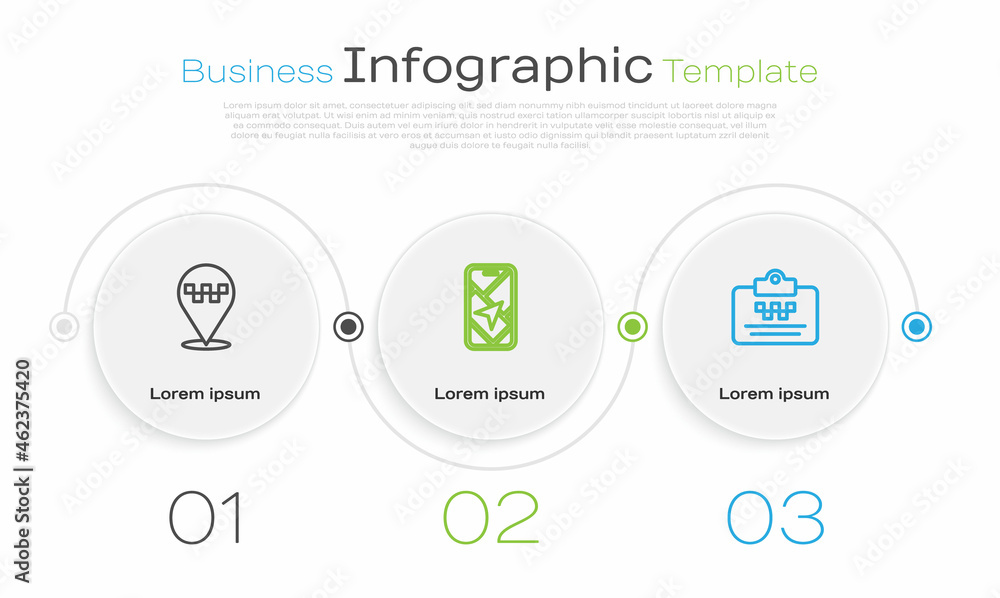 Set line Location with taxi, City map navigation and Taxi driver license. Business infographic template. Vector Set line Location with taxi, City map navigation and Taxi driver license. Business infographic template. Vector