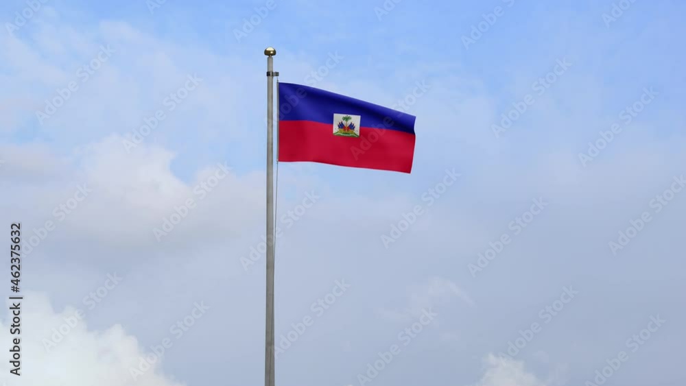3D, Haitian flag waving on wind with blue sky and clouds. Haiti banner blowing, soft and smooth silk. Cloth fabric texture ensign background. Use it for national day and country occasions concept. 3D, Haitian flag waving on wind with blue sky and clouds. Haiti banner blowing, soft and smooth silk. Cloth fabric texture ensign background. Use it for national day and country occasions concept.