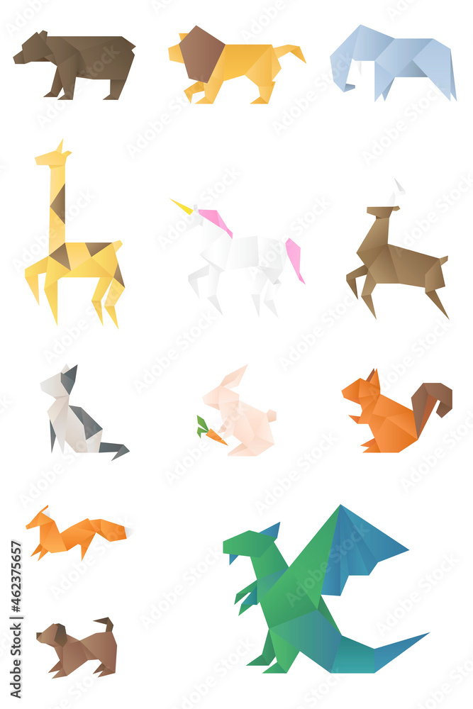 Paper craft animals vector illustration side view set Paper craft animals vector illustration side view set