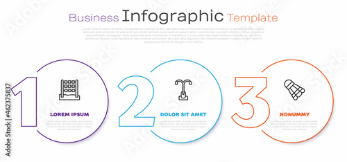 Set line Tic tac toe game, Street light and Badminton shuttlecock. Business infographic template. Vector