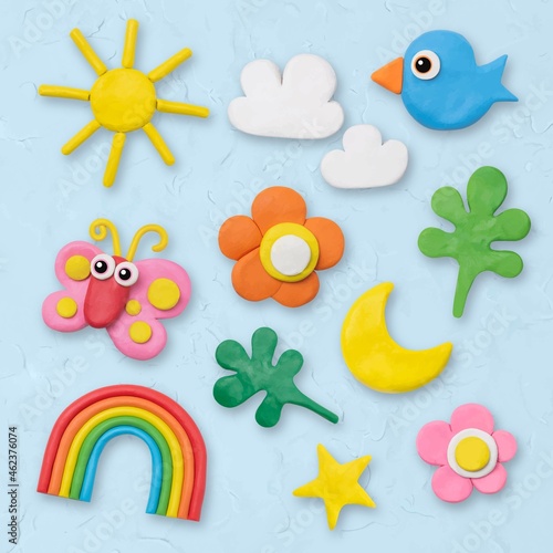 Cute nature dry clay vector colorful craft graphic for kids set photo