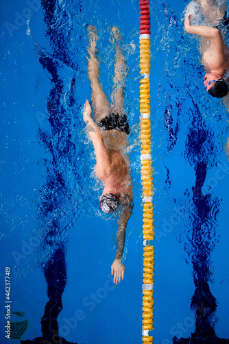male professional competitive swimmer in swimming pool