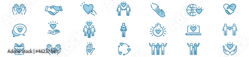 Charity trust, care, solidarity set line icon collection