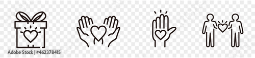 Charity trust, care, solidarity set line icon collection