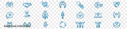 Charity trust, care, solidarity set line icon collection