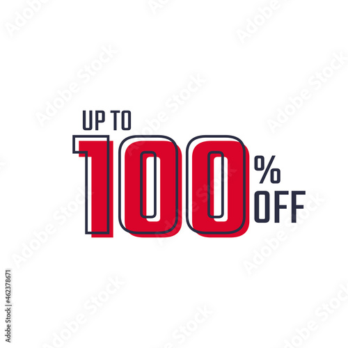 Discount Label up to 100% off Red Vector Template Design Illustration. Suitable Design for Shop and Sale Banners.