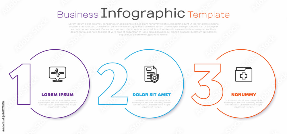 Set line Heart rate, Patient record and . Business infographic template. Vector Set line Heart rate, Patient record and . Business infographic template. Vector