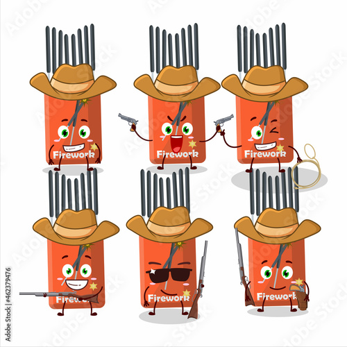 Cool cowboy firework cartoon character with a cute hat