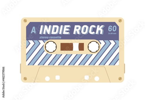 Audio cassette with mix tape of indie music records. Magnetic stereo casette ...