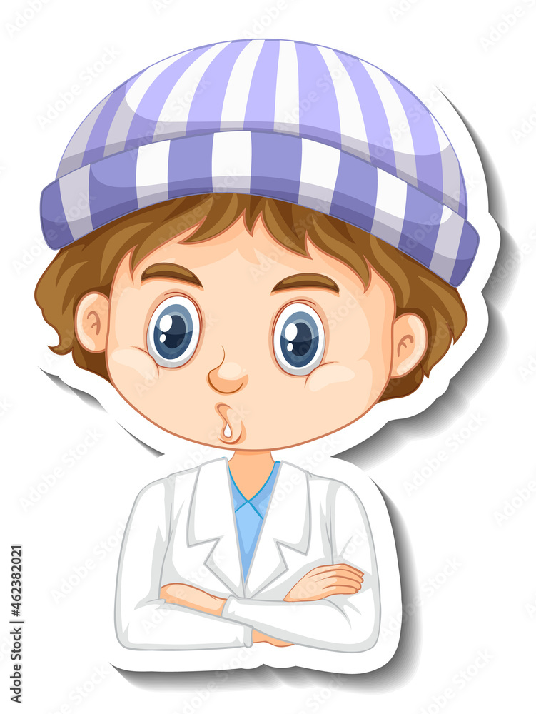 Scientist boy cartoon character sticker Scientist boy cartoon character sticker