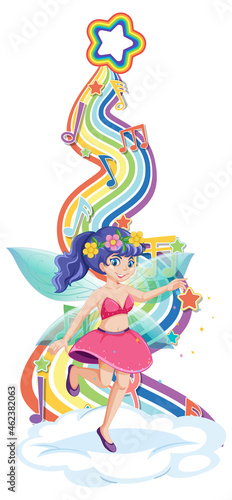 Beautiful fairy cartoon character with rainbow wave
