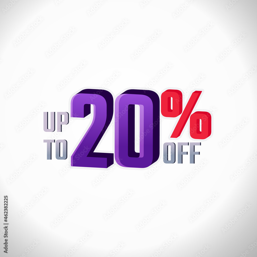 Discount Label up to 20% off Vector 3D Template Design Illustration. Promotion Flyer, Retro Label Discount Label up to 20% off Vector 3D Template Design Illustration. Promotion Flyer, Retro Label