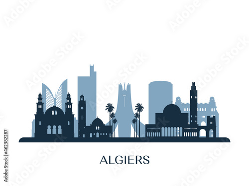 Algiers skyline, monochrome silhouette. Vector illustration. photo