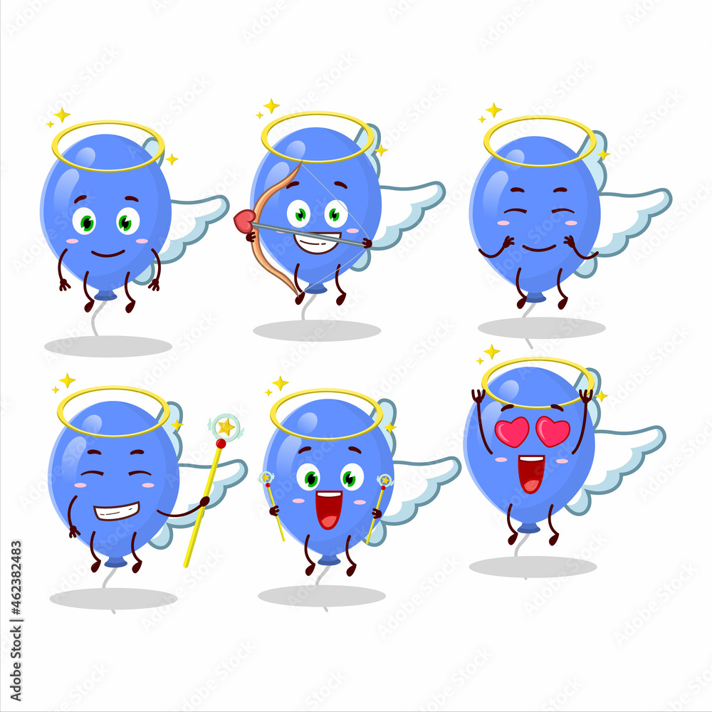 Blue balloons cartoon designs as a cute angel character Blue balloons cartoon designs as a cute angel character