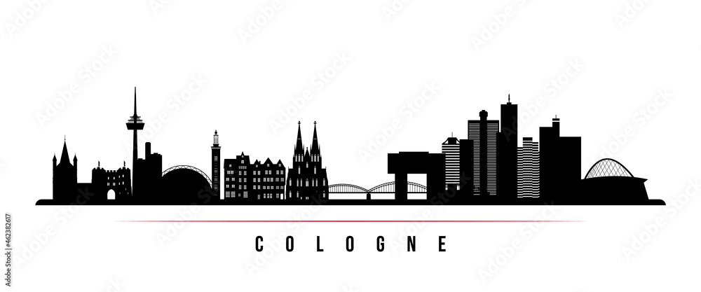 Cologne skyline horizontal banner. Black and white silhouette of Cologne, Germany. Vector template for your design.