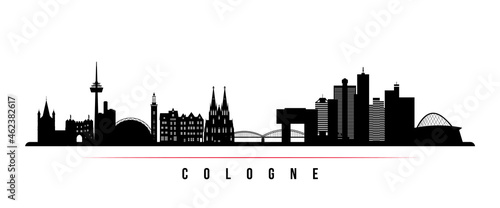 Cologne skyline horizontal banner. Black and white silhouette of Cologne, Germany. Vector template for your design.