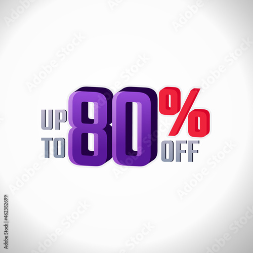 Discount Label up to 80% off Vector 3D Template Design Illustration. Promotion Flyer, Retro Label