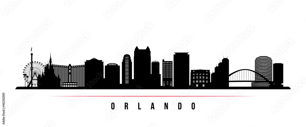 Orlando skyline horizontal banner. Black and white silhouette of Orlando, Florida. Vector template for your design.