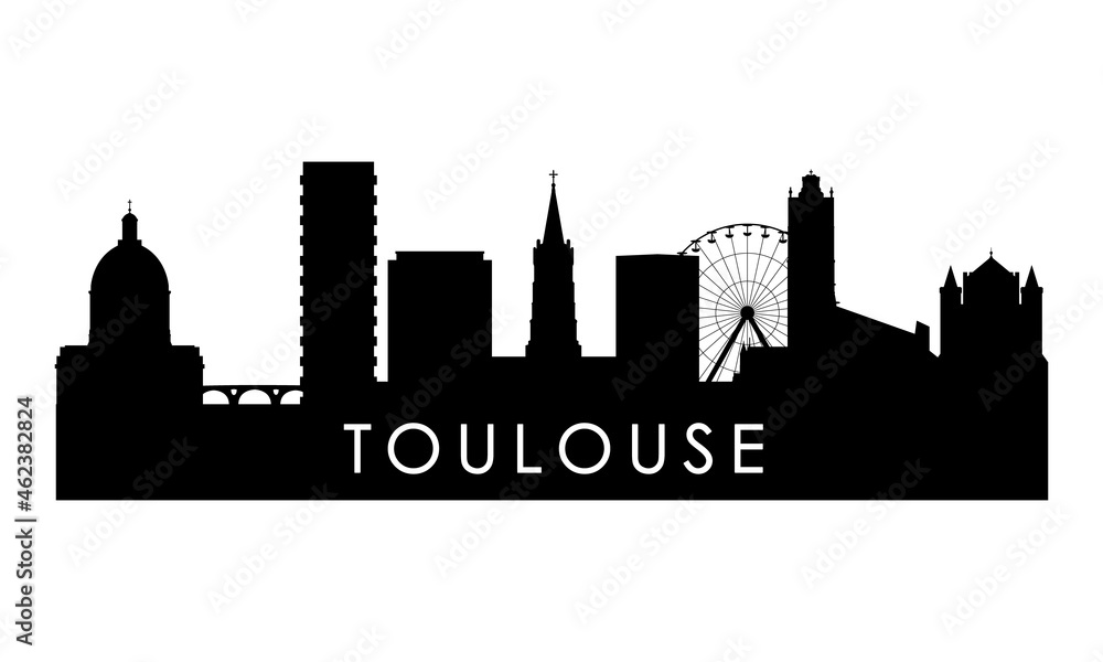 Toulouse skyline silhouette. Black Toulouse city design isolated on white background.