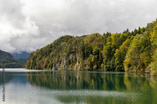 lake in the bavarian alps during autumn  water surface 