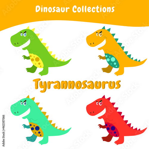 Dinosaur collection poster for children. Cute dinosaur with variant color. Vector illustration in cartoon style. 