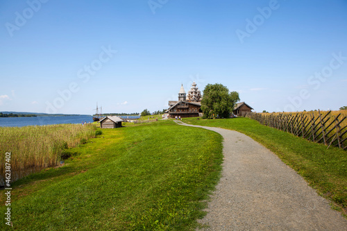 Shore of Lake Onega with main attractions. Kizhi Island. Republic of Karelia. Russia photo