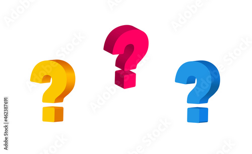 Color large Question Mark isometric. Three questions yellow
