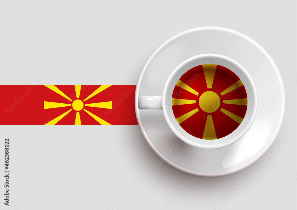 North Macedonia flag with a tasty coffee cup on top view and a gradient background. Hot beverage with North Macedonia flag, vector illustration.
North Macedonia flag with a tasty coffee cup on top view and a gradient background. Hot beverage with North Macedonia flag, vector illustration.