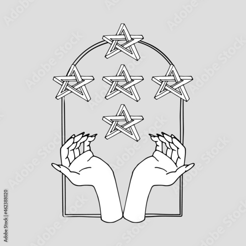 Vintage Mystic hands and impossible stars inside arch Illustration
