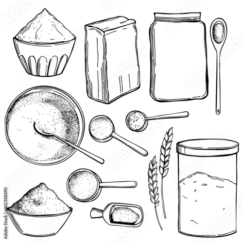 Wheat flour set.  Sketch  illustration.