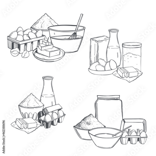  Dough ingredients.  Sketch  illustration.