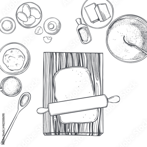 Dough set.  Sketch  illustration.